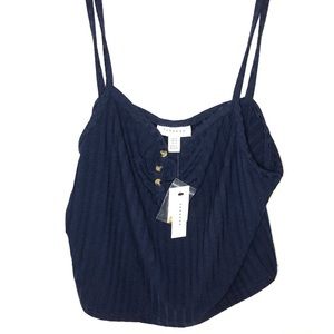 Topshop button knit crop top navy blue size 8